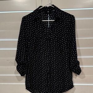 Iz Byer Black and White Polka Dot Button Down Shirt